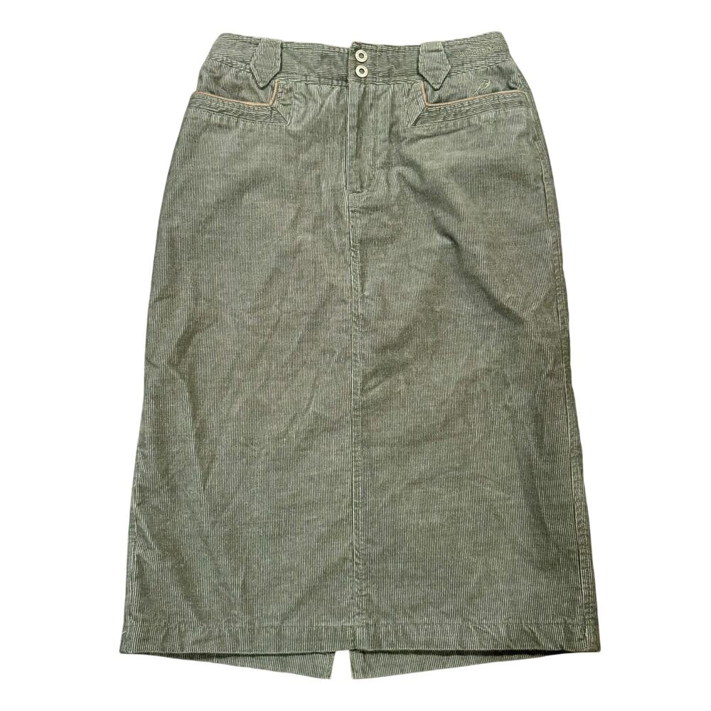 Columbia Womens River Resort Army Olive Green Corduroy Lined Midi Skirt Size 4